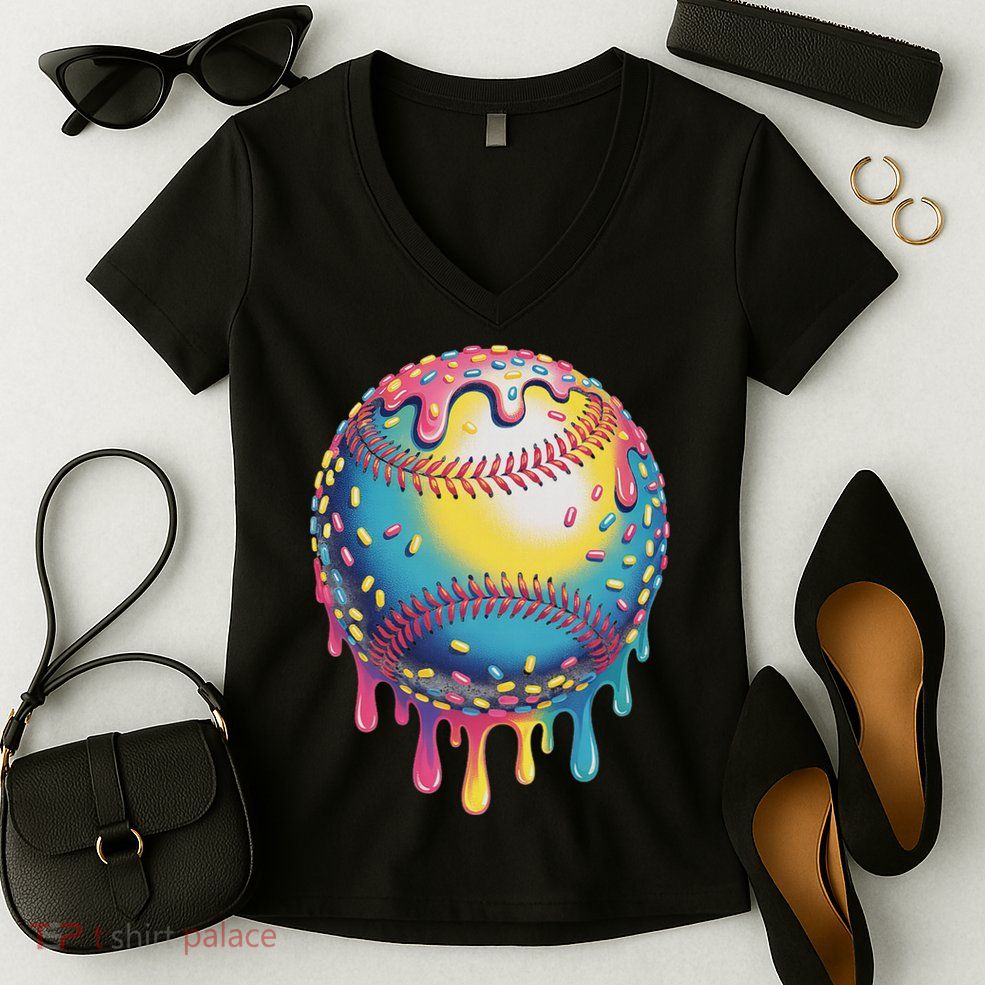 Ice Cream Drip Baseball Stuff Baseball Drip For Women's V-Neck T-Shirt