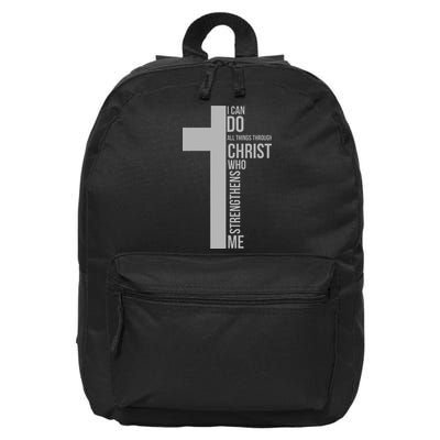 I Can Do All Things Through Christ Who Strengthens Me Cross 16 in Basic Backpack