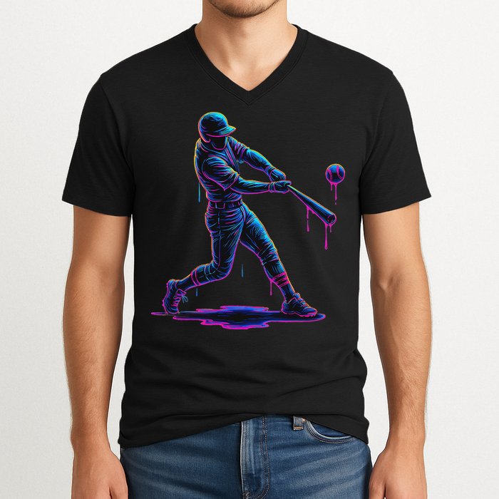 Ice Cream Drip Baseball Player Drip With Sprinkles V-Neck T-Shirt