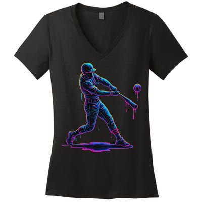 Ice Cream Drip Baseball Player Drip With Sprinkles Women's V-Neck T-Shirt