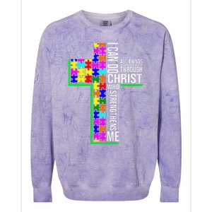 I Can Do All Things Through Christ Cross Art - Religious Colorblast Crewneck Sweatshirt