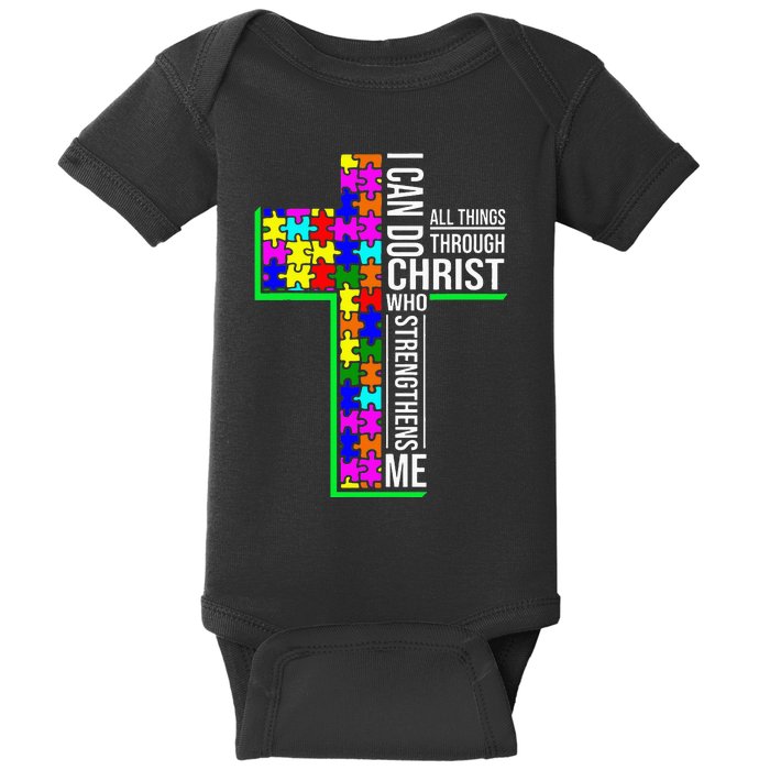 I Can Do All Things Through Christ Cross Art - Religious Baby Bodysuit