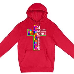 I Can Do All Things Through Christ Cross Art - Religious Premium Pullover Hoodie