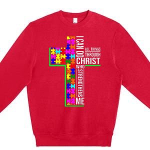 I Can Do All Things Through Christ Cross Art - Religious Premium Crewneck Sweatshirt