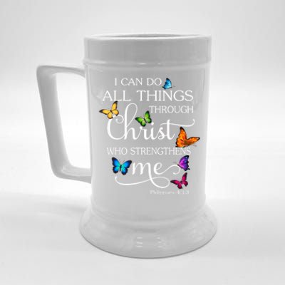 I Can Do All Things Through Christ Butterfly Art Gift Religious Gift Beer Stein