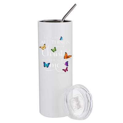 I Can Do All Things Through Christ Butterfly Art Gift Religious Gift Stainless Steel Tumbler