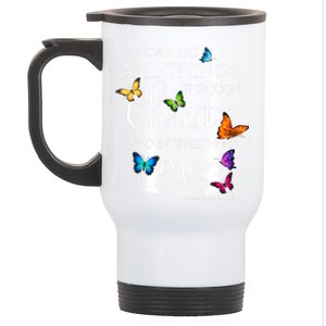 I Can Do All Things Through Christ Butterfly Art Gift Religious Gift Stainless Steel Travel Mug