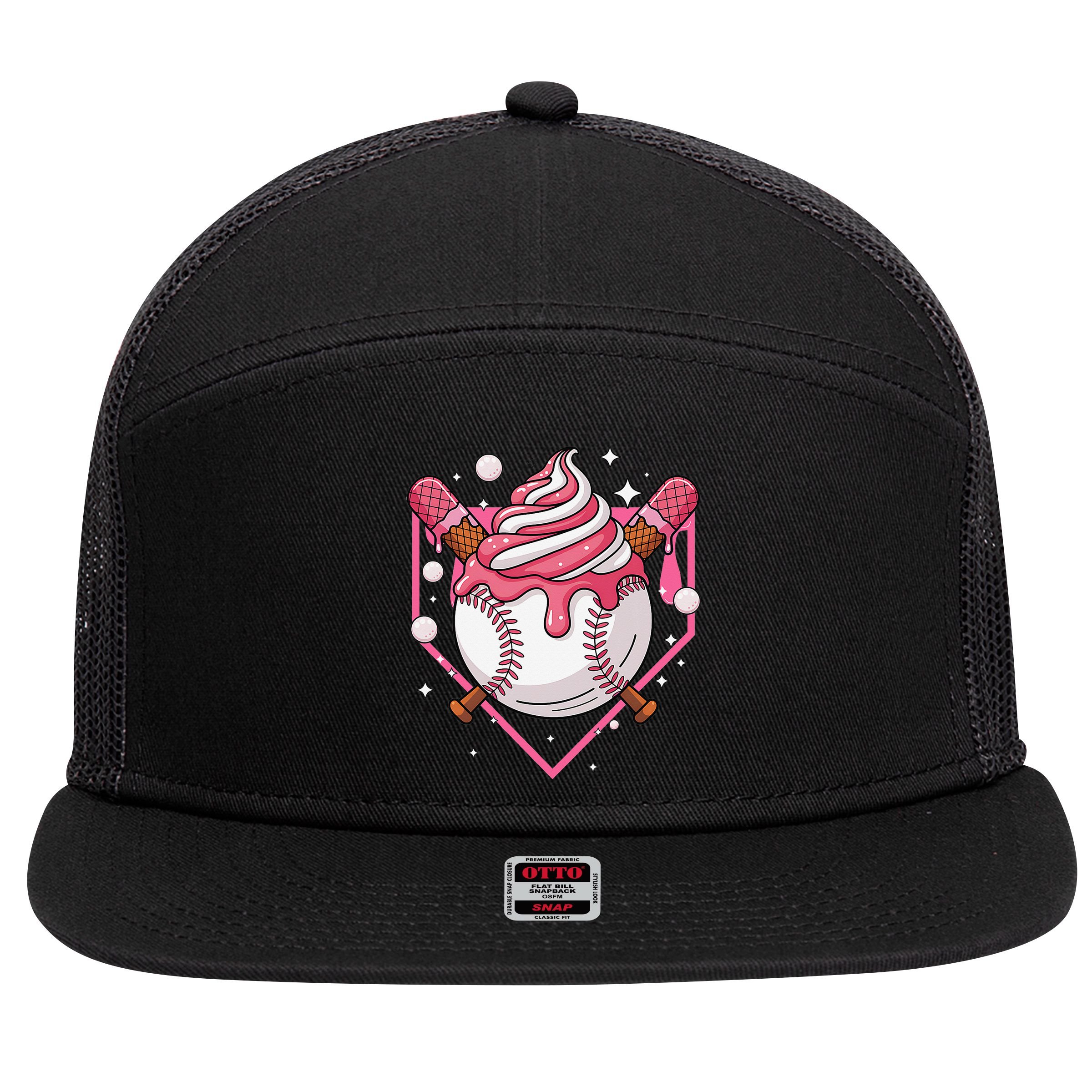 Ice Cream Drip Baseball Stuff Stuff Baseball 7 Panel Mesh Trucker Snapback Hat