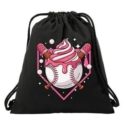 Ice Cream Drip Baseball Stuff Stuff Baseball Drawstring Bag