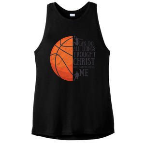 I Can Do All Things Through Basketball Christian Gift Ladies PosiCharge Tri-Blend Wicking Tank