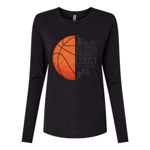 I Can Do All Things Through Basketball Christian Gift Womens Cotton Relaxed Long Sleeve T-Shirt