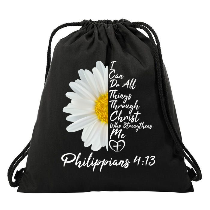 I Can Do All Things Through Christ Who Strengthens Me Philippian 4 13 Flower Drawstring Bag