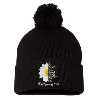 I Can Do All Things Through Christ Who Strengthens Me Philippian 4 13 Flower Pom Pom 12in Knit Beanie