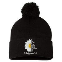 I Can Do All Things Through Christ Who Strengthens Me Philippian 4 13 Flower Pom Pom 12in Knit Beanie
