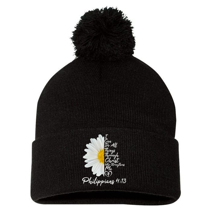 I Can Do All Things Through Christ Who Strengthens Me Philippian 4 13 Flower Pom Pom 12in Knit Beanie