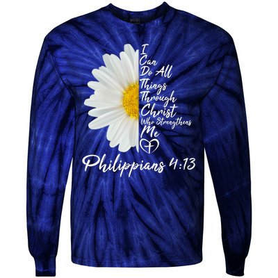 I Can Do All Things Through Christ Who Strengthens Me Philippian 4 13 Flower Tie-Dye Long Sleeve Shirt