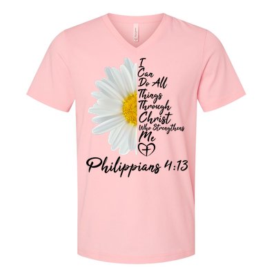 I Can Do All Things Through Christ Who Strengthens Me Philippian 4 13 Flower V-Neck T-Shirt