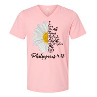 I Can Do All Things Through Christ Who Strengthens Me Philippian 4 13 Flower V-Neck T-Shirt