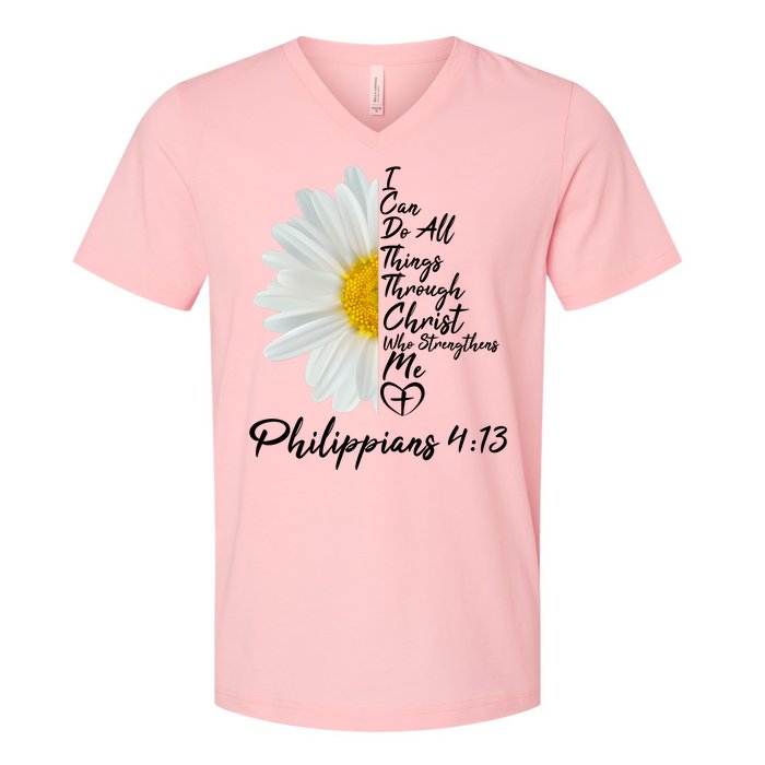 I Can Do All Things Through Christ Who Strengthens Me Philippian 4 13 Flower V-Neck T-Shirt