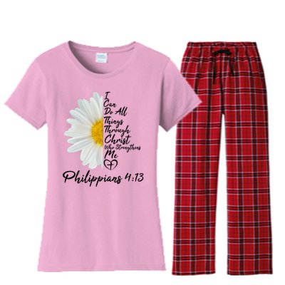 I Can Do All Things Through Christ Who Strengthens Me Philippian 4 13 Flower Women's Flannel Pajama Set