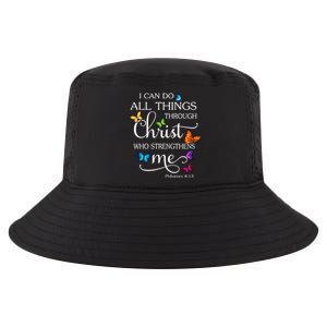 I Can Do All Things Through Christ Butterfly Art Religious Funny Gift Cool Comfort Performance Bucket Hat