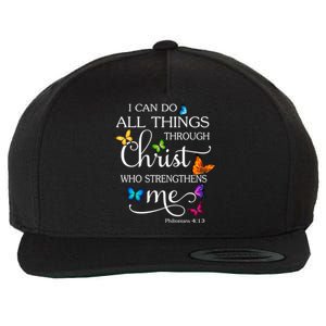 I Can Do All Things Through Christ Butterfly Art Religious Funny Gift Wool Snapback Cap