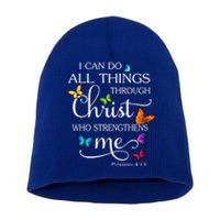 I Can Do All Things Through Christ Butterfly Art Religious Funny Gift Short Acrylic Beanie