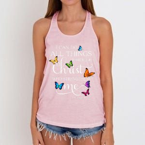 I Can Do All Things Through Christ Butterfly Art Religious Funny Gift Women's Knotted Racerback Tank