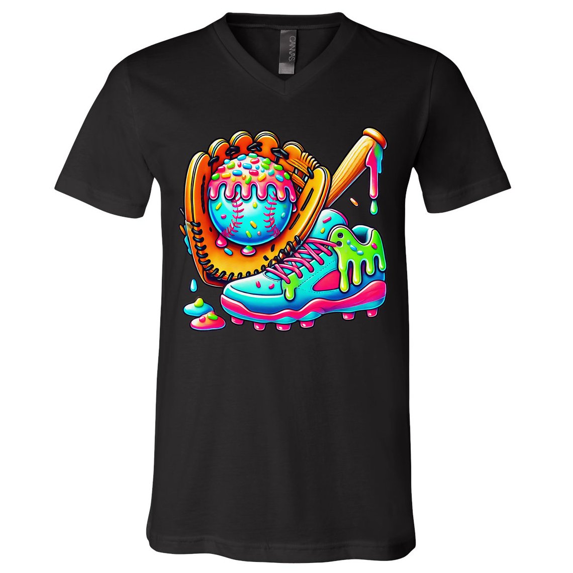 Ice Cream Drip Baseball Stuff Baseball Drip For Graphic V-Neck T-Shirt