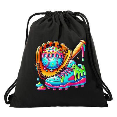 Ice Cream Drip Baseball Stuff Baseball Drip For Graphic Drawstring Bag