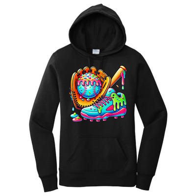 Ice Cream Drip Baseball Stuff Baseball Drip For Graphic Women's Pullover Hoodie