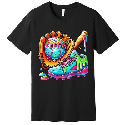 Ice Cream Drip Baseball Stuff Baseball Drip For Graphic Premium T-Shirt