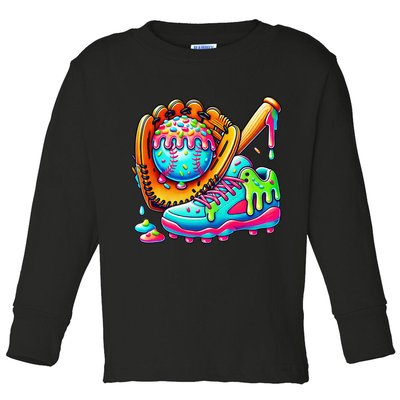 Ice Cream Drip Baseball Stuff Baseball Drip For Graphic Toddler Long Sleeve Shirt