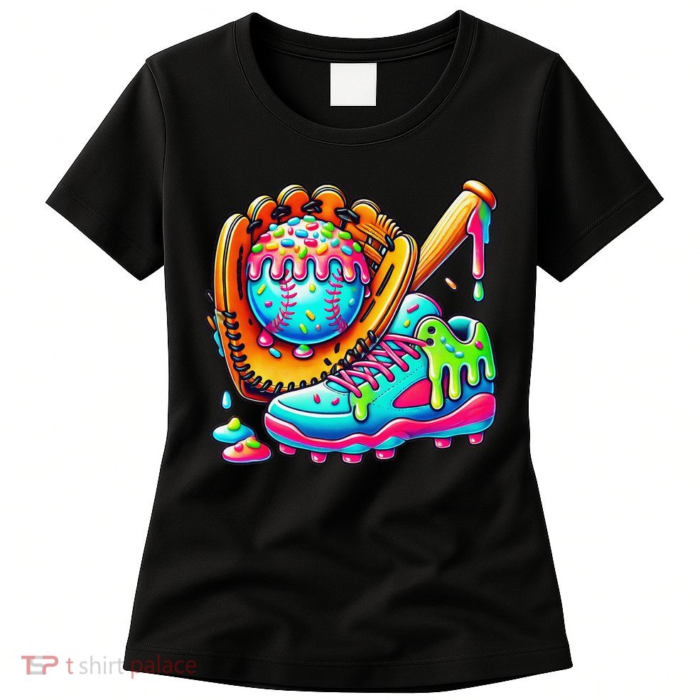 Ice Cream Drip Baseball Stuff Baseball Drip For Graphic Womens T-Shirt