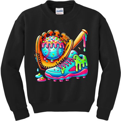 Ice Cream Drip Baseball Stuff Baseball Drip For Graphic Kids Sweatshirt