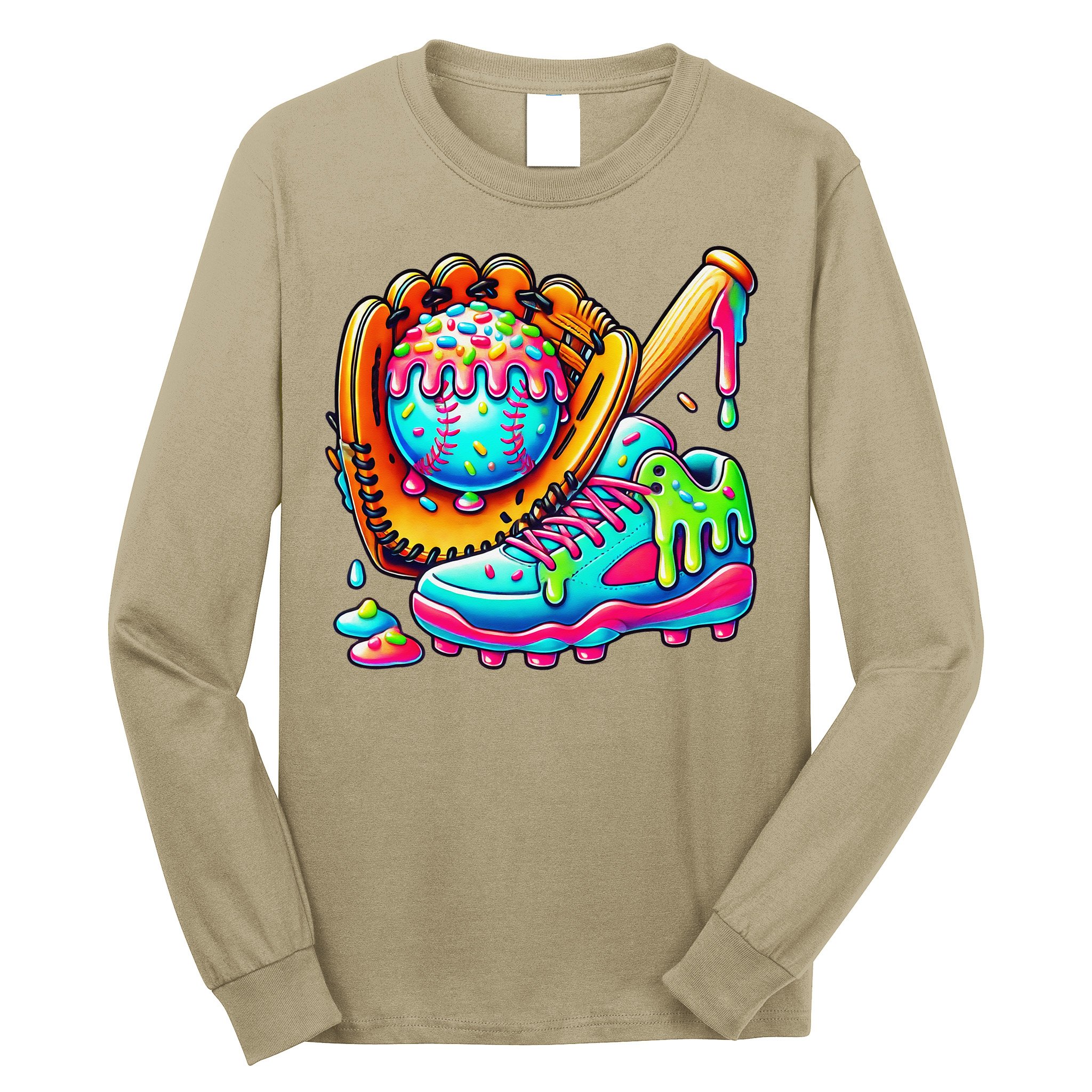 Ice Cream Drip Baseball Stuff Baseball Drip For Graphic Long Sleeve Shirt