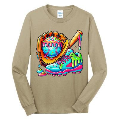 Ice Cream Drip Baseball Stuff Baseball Drip For Graphic Tall Long Sleeve T-Shirt