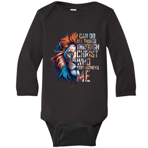 I Can Do All Things Through Christ Lion Faith Religious Baby Long Sleeve Bodysuit