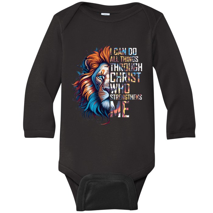 I Can Do All Things Through Christ Lion Faith Religious Baby Long Sleeve Bodysuit