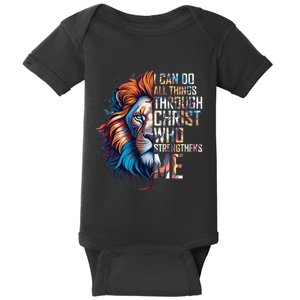 I Can Do All Things Through Christ Lion Faith Religious Baby Bodysuit