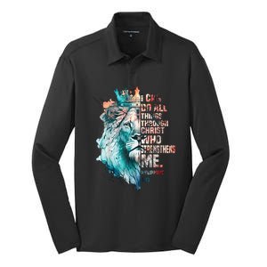 I Can Do All Things Through Christ Lion Faith Christian Silk Touch Performance Long Sleeve Polo