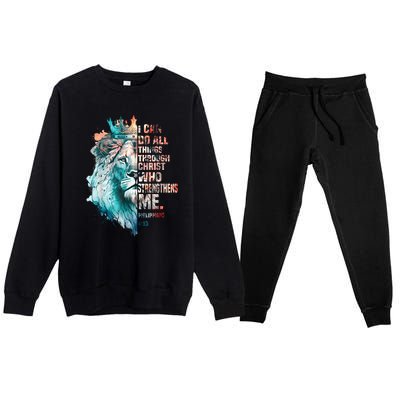 I Can Do All Things Through Christ Lion Faith Christian Premium Crewneck Sweatsuit Set