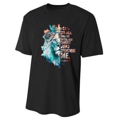 I Can Do All Things Through Christ Lion Faith Christian Performance Sprint T-Shirt