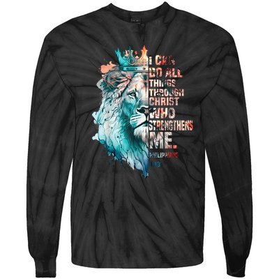 I Can Do All Things Through Christ Lion Faith Christian Tie-Dye Long Sleeve Shirt