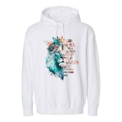 I Can Do All Things Through Christ Lion Faith Christian Garment-Dyed Fleece Hoodie