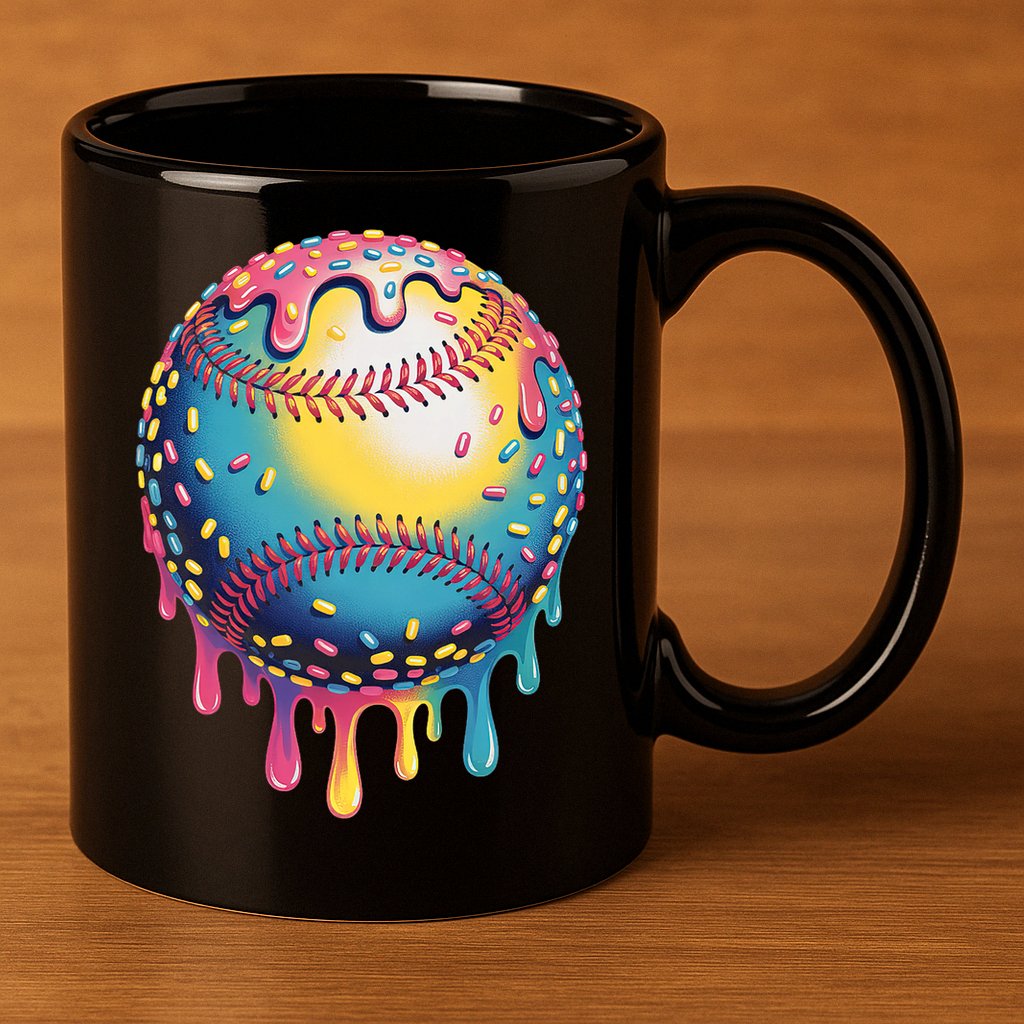 Ice Cream Drip Baseball Stuff Baseball Drip  11oz C Handle Ceramic Mug