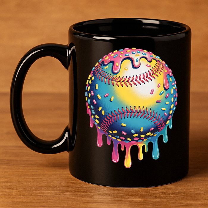 Ice Cream Drip Baseball Stuff Baseball Drip  11oz C Handle Ceramic Mug