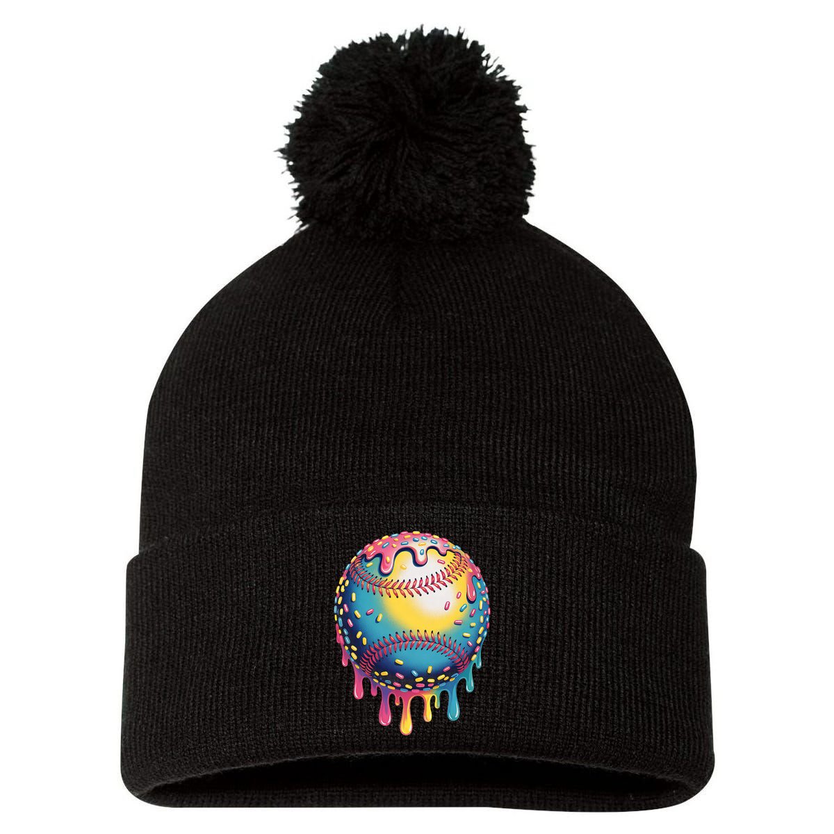 Ice Cream Drip Baseball Stuff Baseball Drip  Pom Pom 12in Knit Beanie