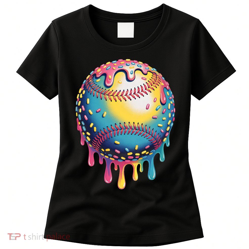Ice Cream Drip Baseball Stuff Baseball Drip  Womens T-Shirt