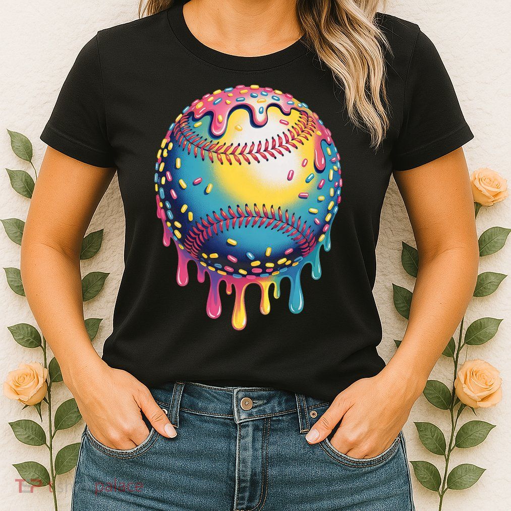 Ice Cream Drip Baseball Stuff Baseball Drip  Womens T-Shirt